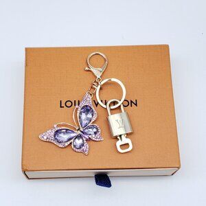 Authentic Louis Vuitton Gold Lock & Box w/ Unbranded Butterfly Bagcharm